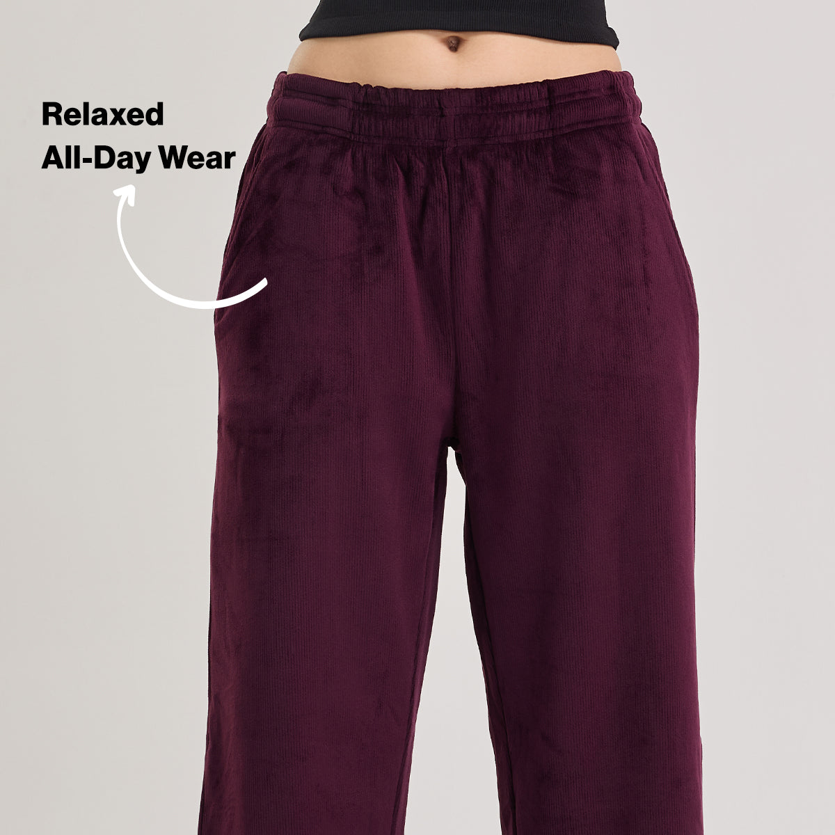 Velour Flared Pants in Super Soft Luxe Texture-NYS919-Wine
