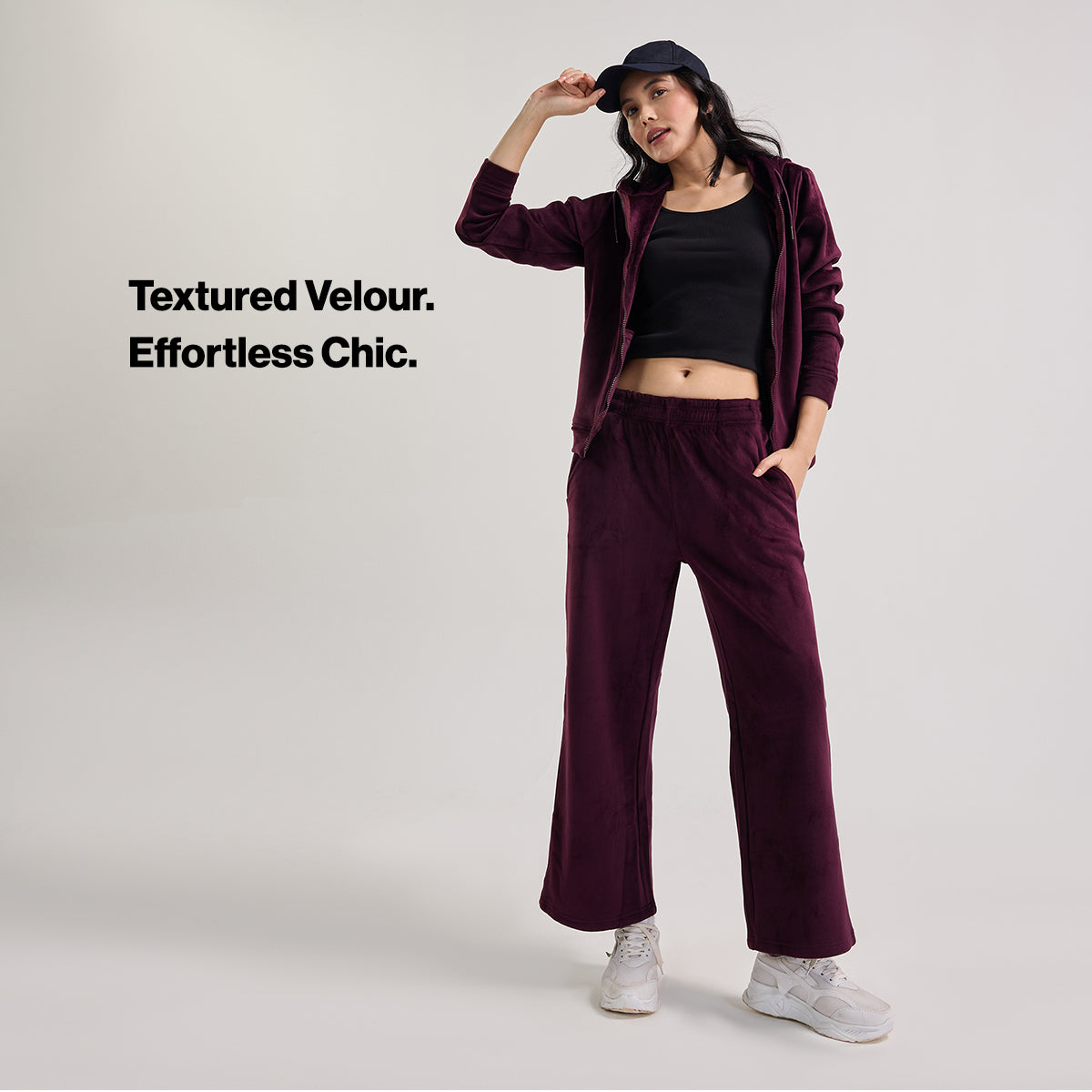 Velour Flared Pants in Super Soft Luxe Texture-NYS919-Wine