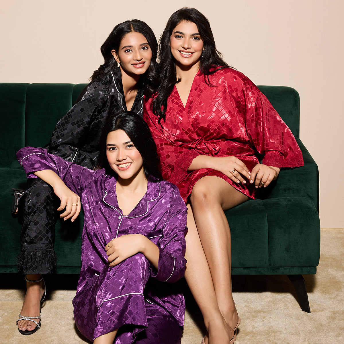 Satin Pajama Set of 2 with Stylish Button Down Sleep Shirt-NYS922-Purple