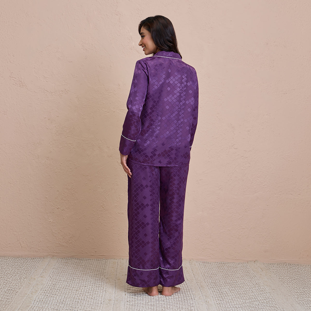 Satin Pajama Set of 2 with Stylish Button Down Sleep Shirt-NYS922-Purple