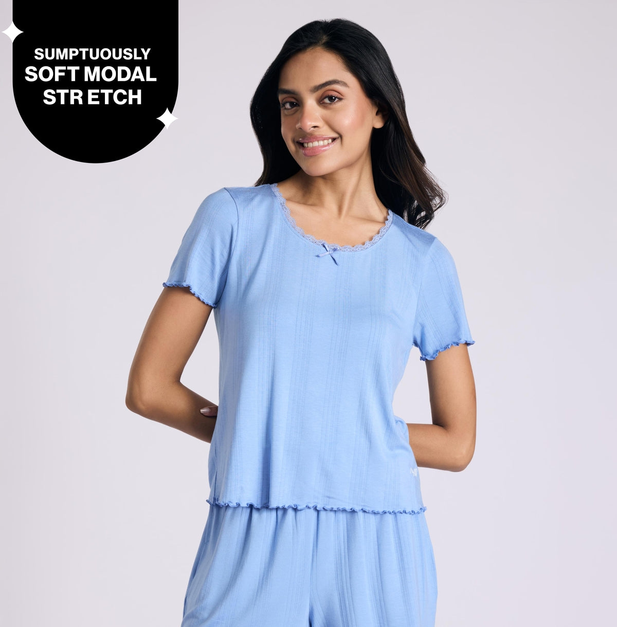 Nykd By Nykaa Sumptuously Soft Modal Pointelle Textured Baby Top NYS923 Blue