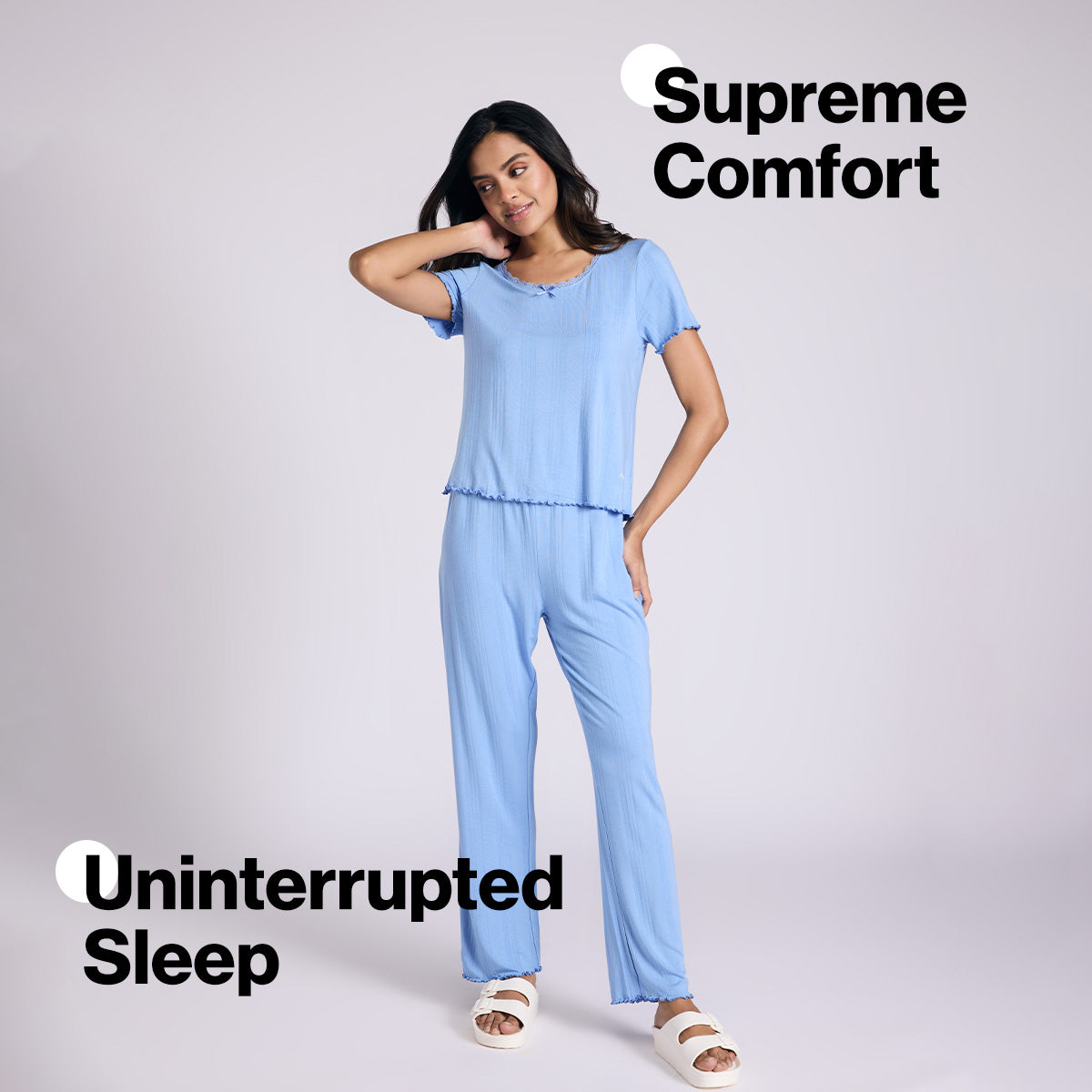 Nykd By Nykaa Sumptuously Soft Modal Pointelle Textured Pyjamas Nys925 Blue