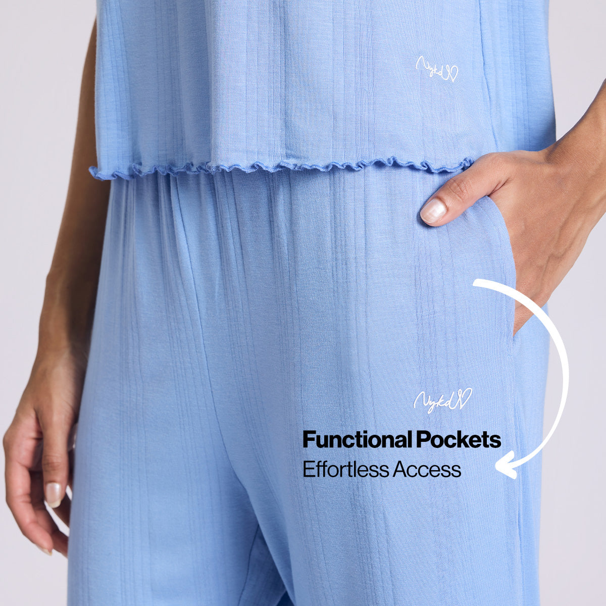 Nykd By Nykaa Sumptuously Soft Modal Pointelle Textured Pyjamas Nys925 Blue