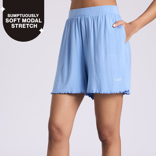 Nykd By Nykaa Sumptuously Soft Modal Pointelle Textured Shorts Nys924 Blue