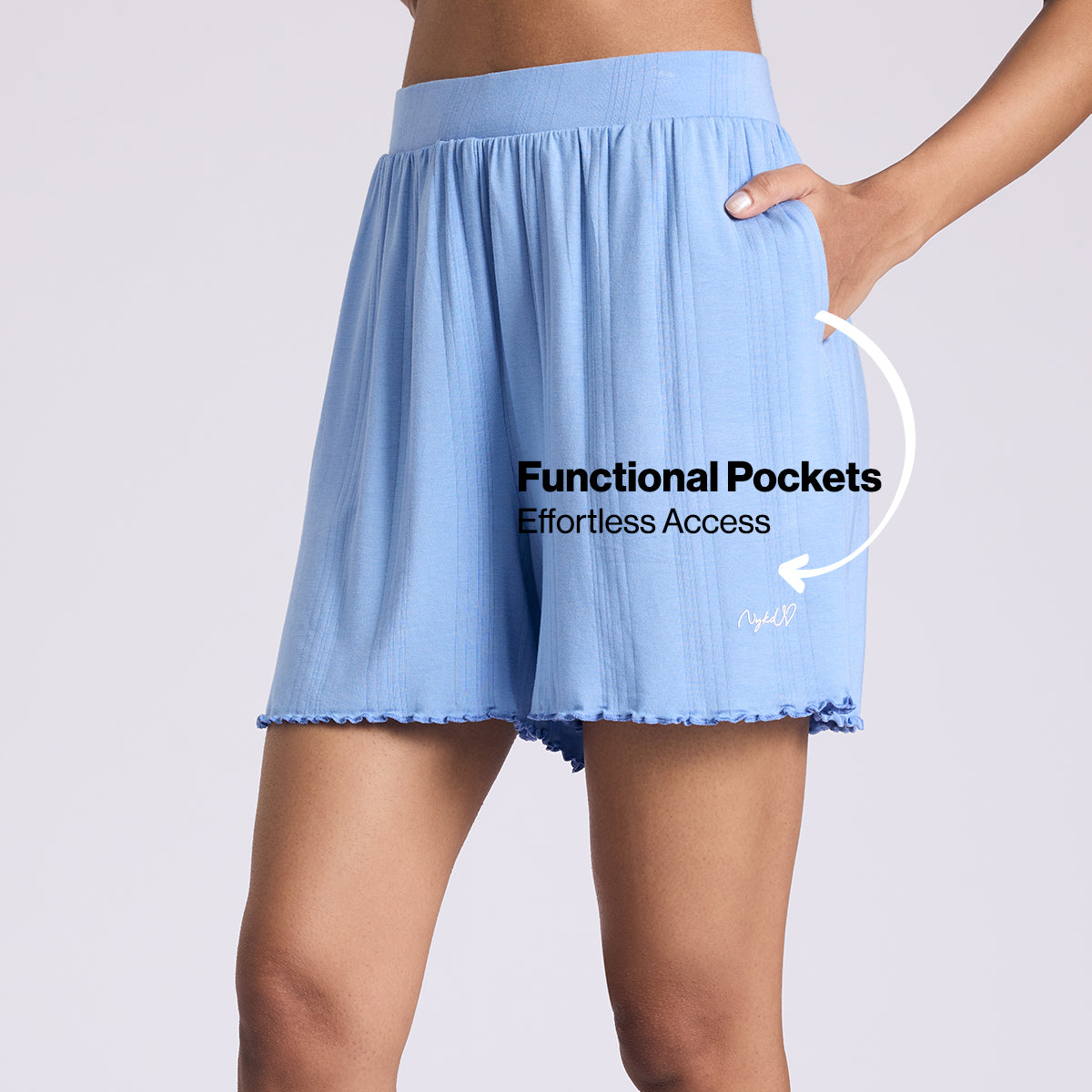 Nykd By Nykaa Sumptuously Soft Modal Pointelle Textured Shorts Nys924 Blue
