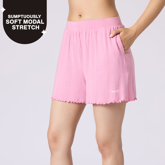 Nykd By Nykaa Sumptuously Soft Modal Pointelle Textured Shorts Nys924 Pink