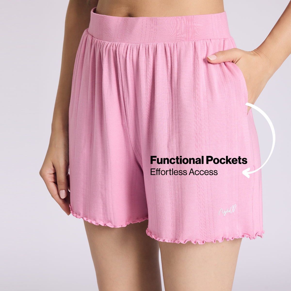 Nykd By Nykaa Sumptuously Soft Modal Pointelle Textured Shorts Nys924 Pink