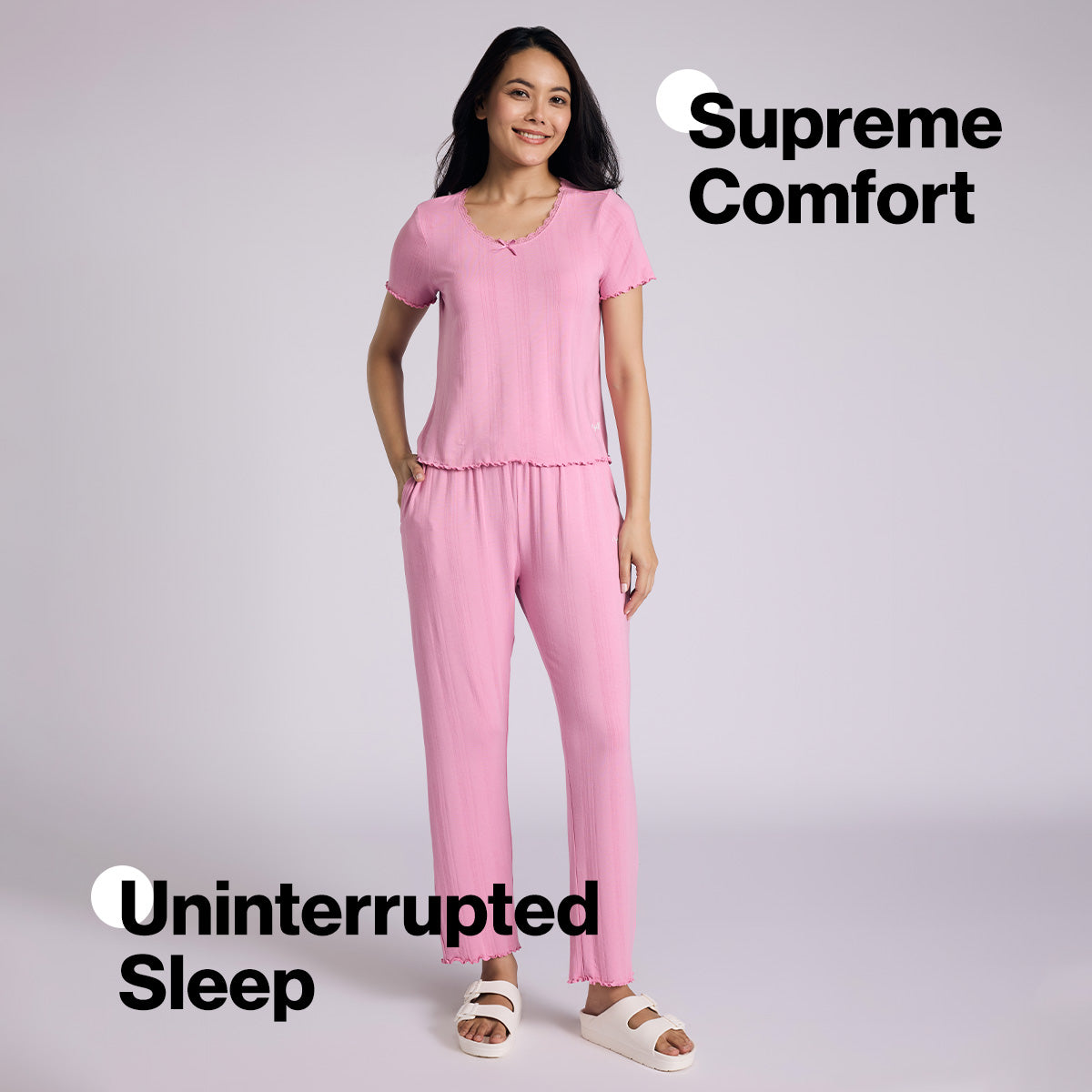 Nykd By Nykaa Sumptuously Soft Modal Pointelle Textured Pyjamas Nys925 Pink