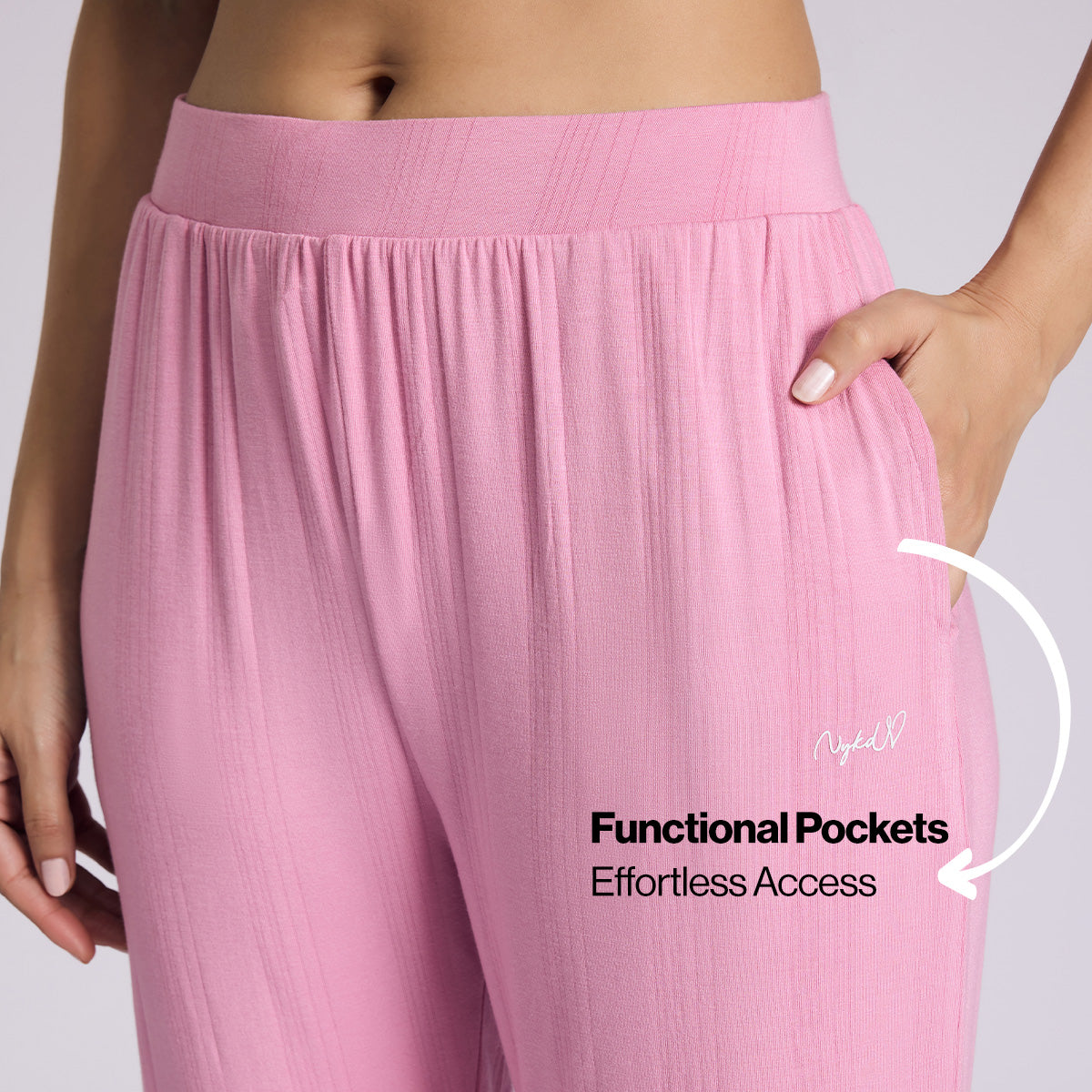 Nykd By Nykaa Sumptuously Soft Modal Pointelle Textured Pyjamas Nys925 Pink