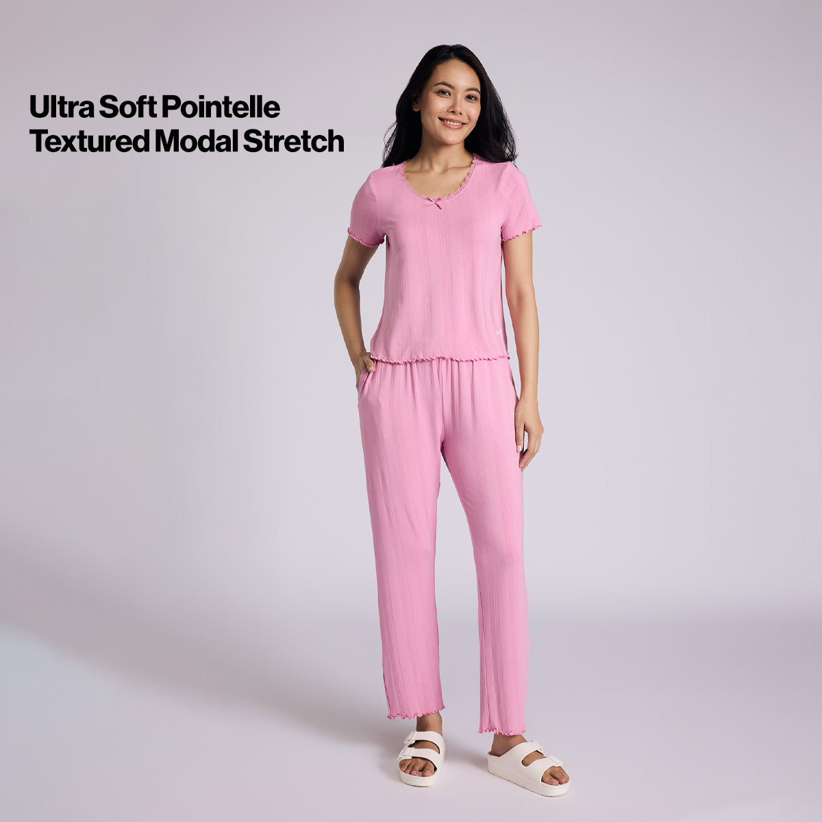 Nykd By Nykaa Sumptuously Soft Modal Pointelle Textured Pyjamas Nys925 Pink