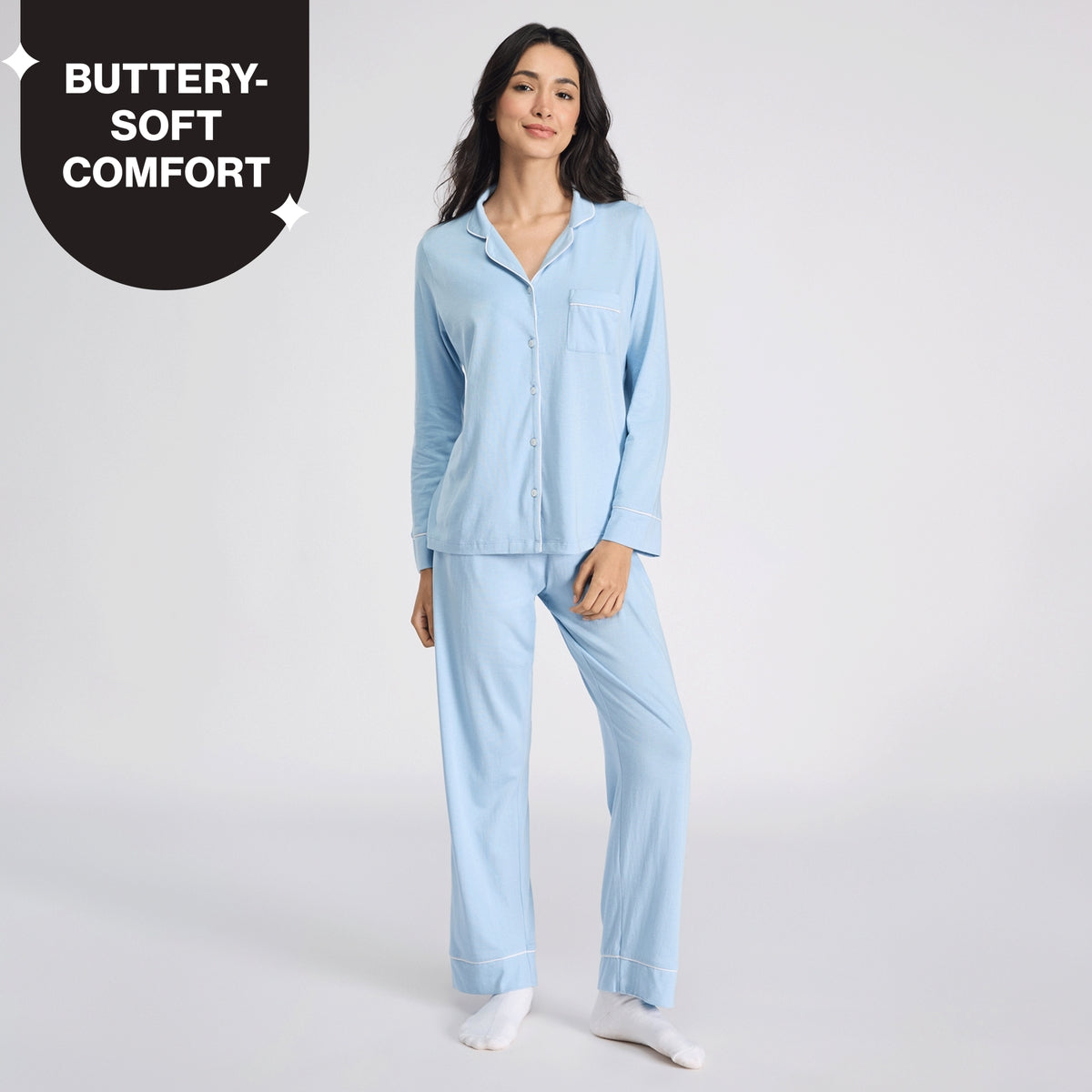 Nykd By Nykaa Buttery Soft Cotton Modal Button-Down Pyjama Set Of 2 NYS926 Blue