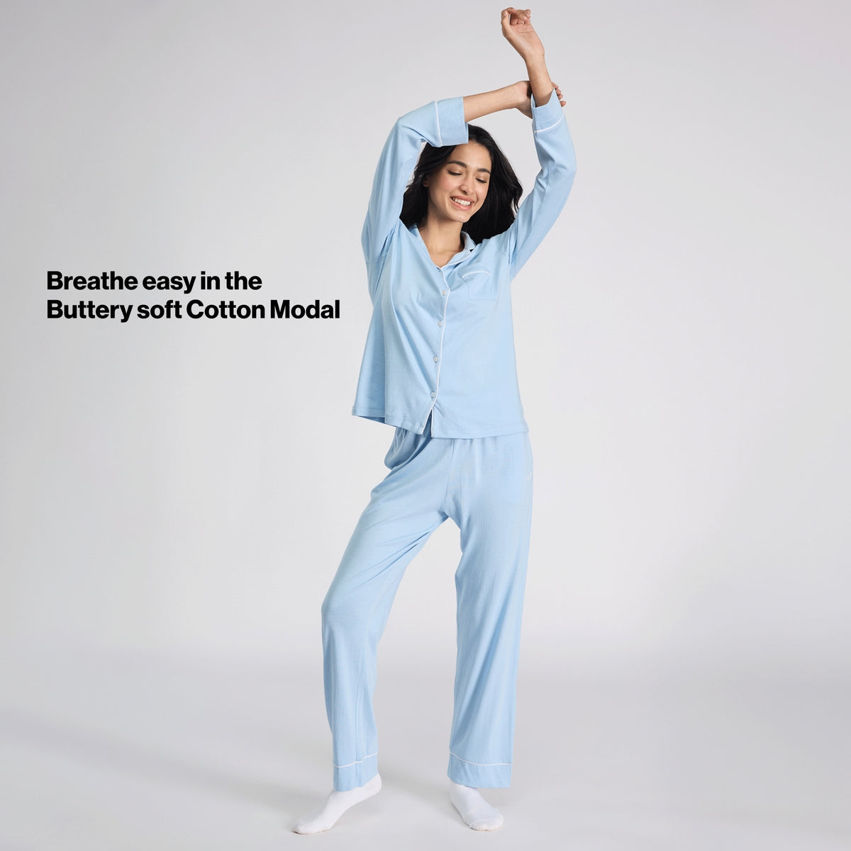 Nykd By Nykaa Buttery Soft Cotton Modal Button-Down Pyjama Set Of 2 NYS926 Blue