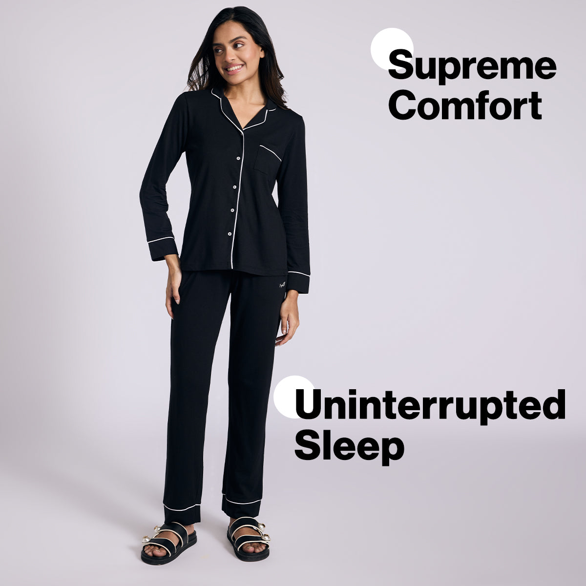 Nykd By Nykaa Buttery Soft Cotton Modal Button-Down Pyjama Set Of 2 Nys926 Black