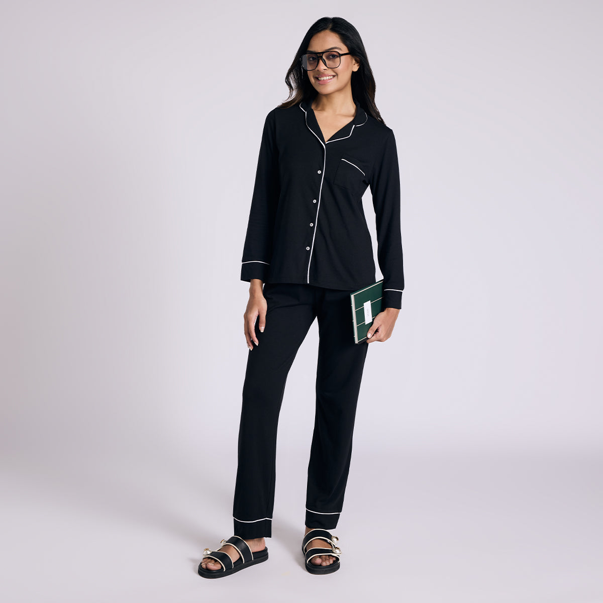 Nykd By Nykaa Buttery Soft Cotton Modal Button-Down Pyjama Set Of 2 Nys926 Black