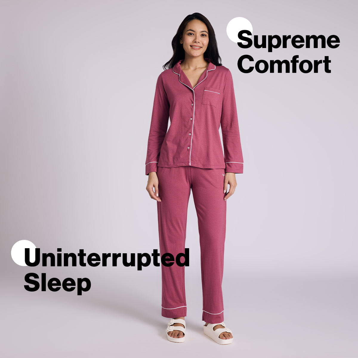 Nykd By Nykaa Buttery Soft Cotton Modal Button-Down Pyjama Set Of 2 Nys926 Dusty Pink