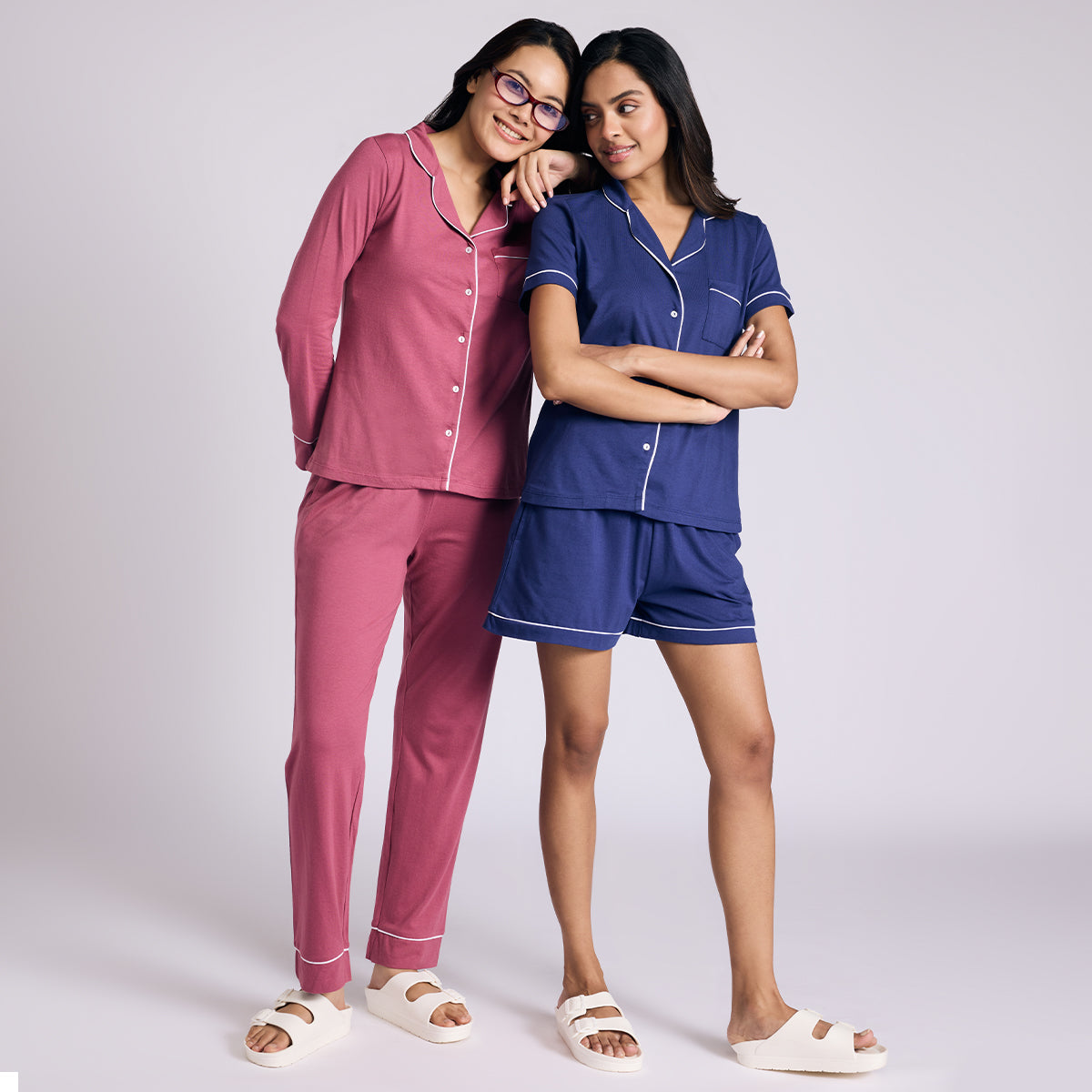 Nykd By Nykaa Buttery Soft Cotton Modal Button-Down Pyjama Set Of 2 Nys926 Dusty Pink