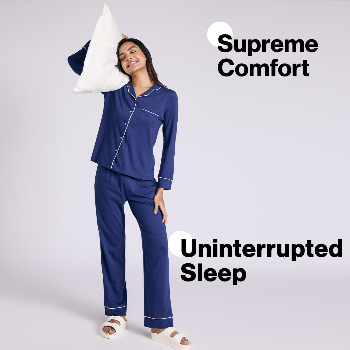 Nykd By Nykaa Buttery Soft Cotton Modal Button-Down Pyjama Set Of 2 Nys926 Navy