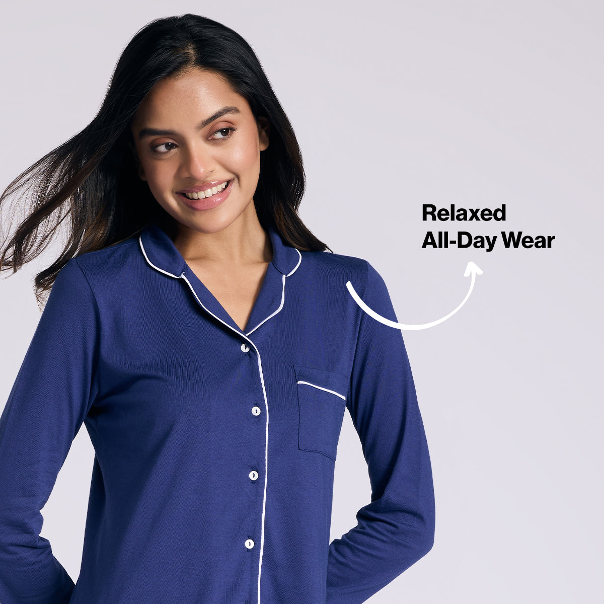 Nykd By Nykaa Buttery Soft Cotton Modal Button-Down Pyjama Set Of 2 Nys926 Navy