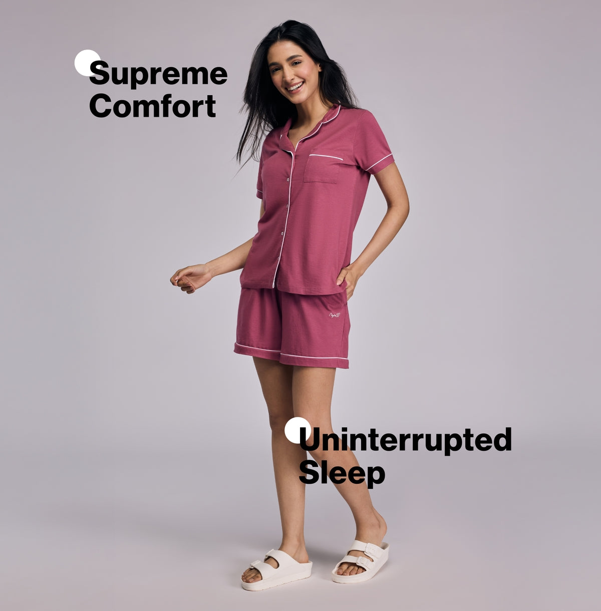Nykd By Nykaa Buttery Soft Cotton Modal Button-Down Shorts Set Of 2 Nys927 Dusty Pink
