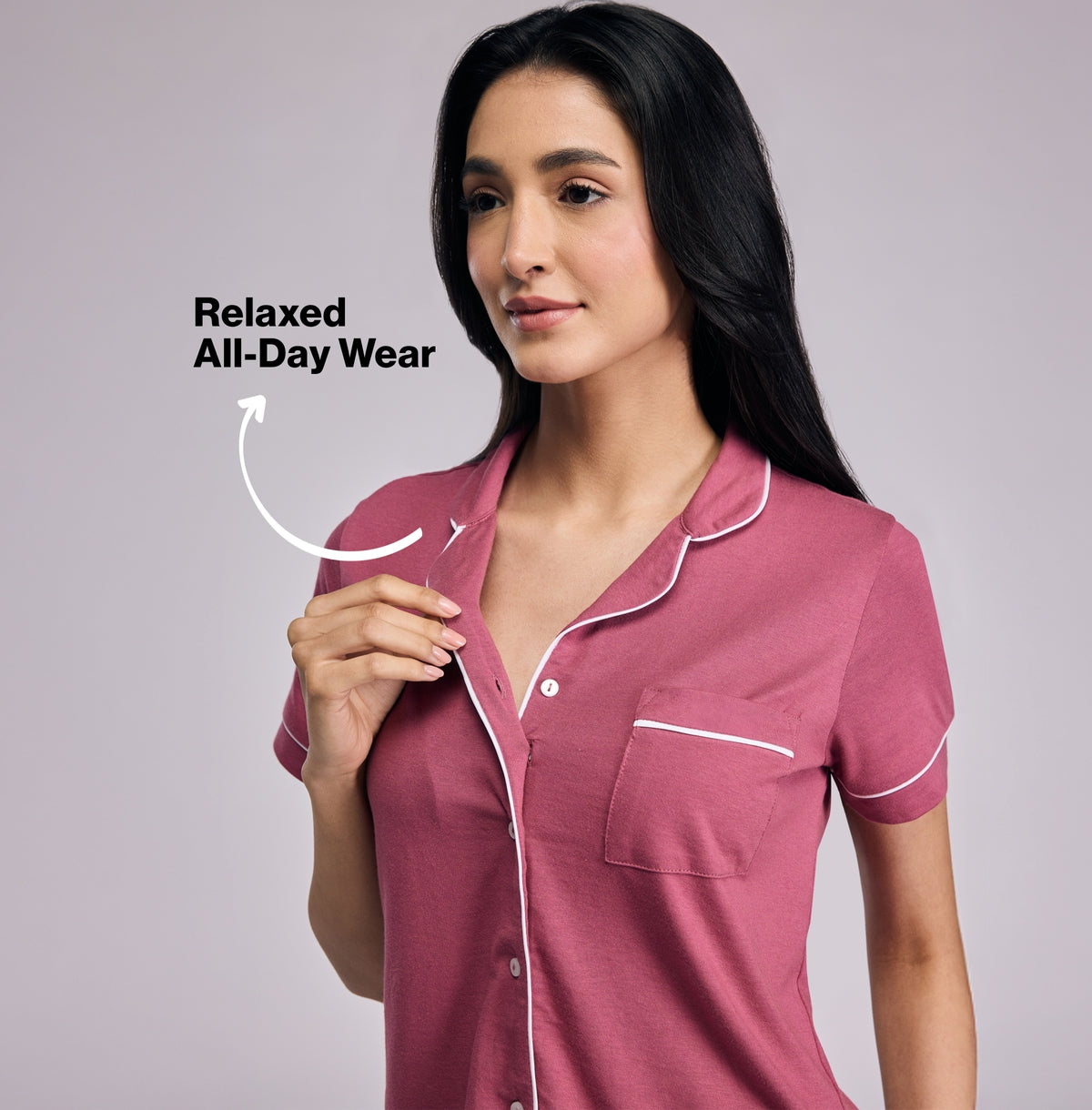 Nykd By Nykaa Buttery Soft Cotton Modal Button-Down Shorts Set Of 2 Nys927 Dusty Pink