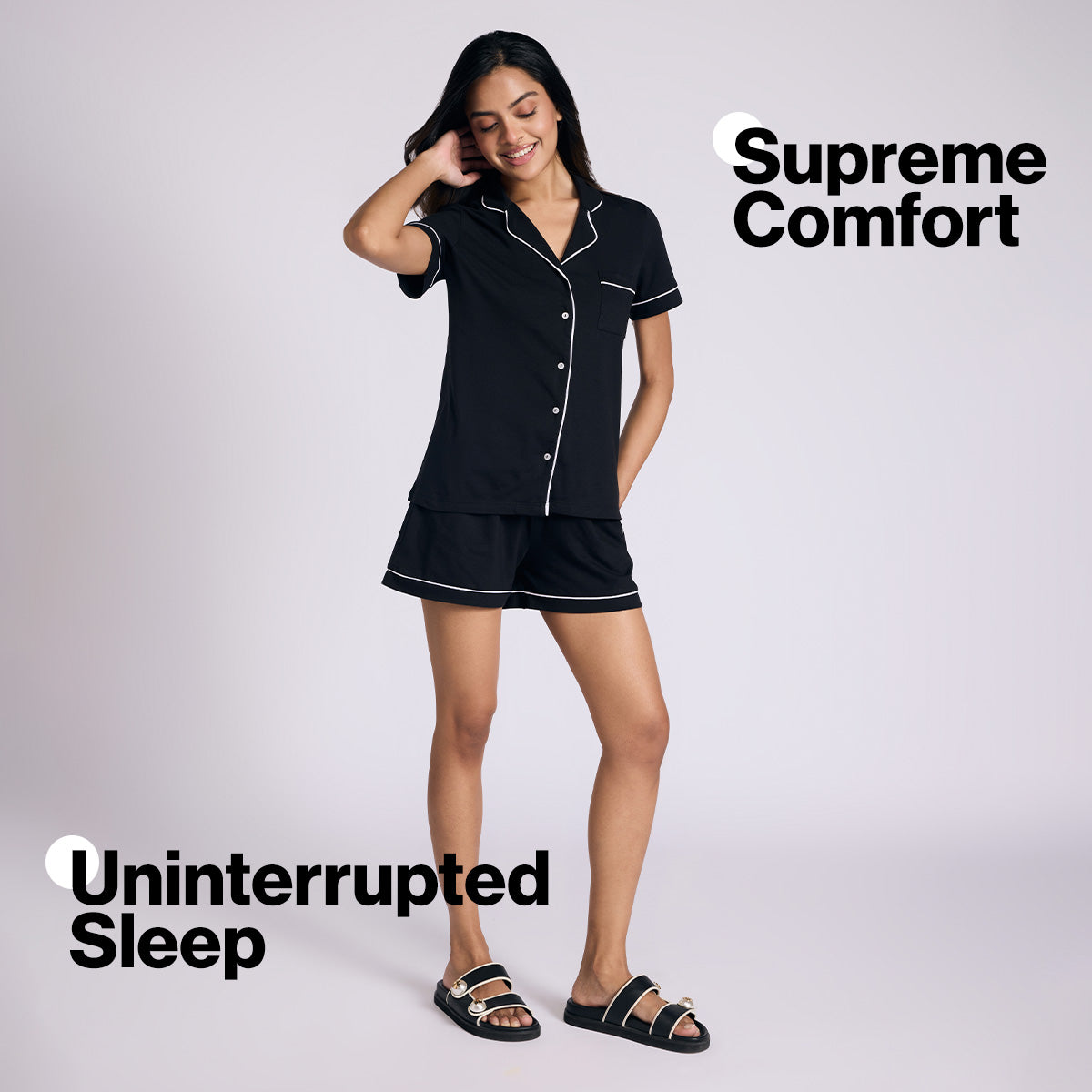 Nykd By Nykaa Buttery Soft Cotton Modal Button-Down Shorts Set Of 2 Nys927 Black