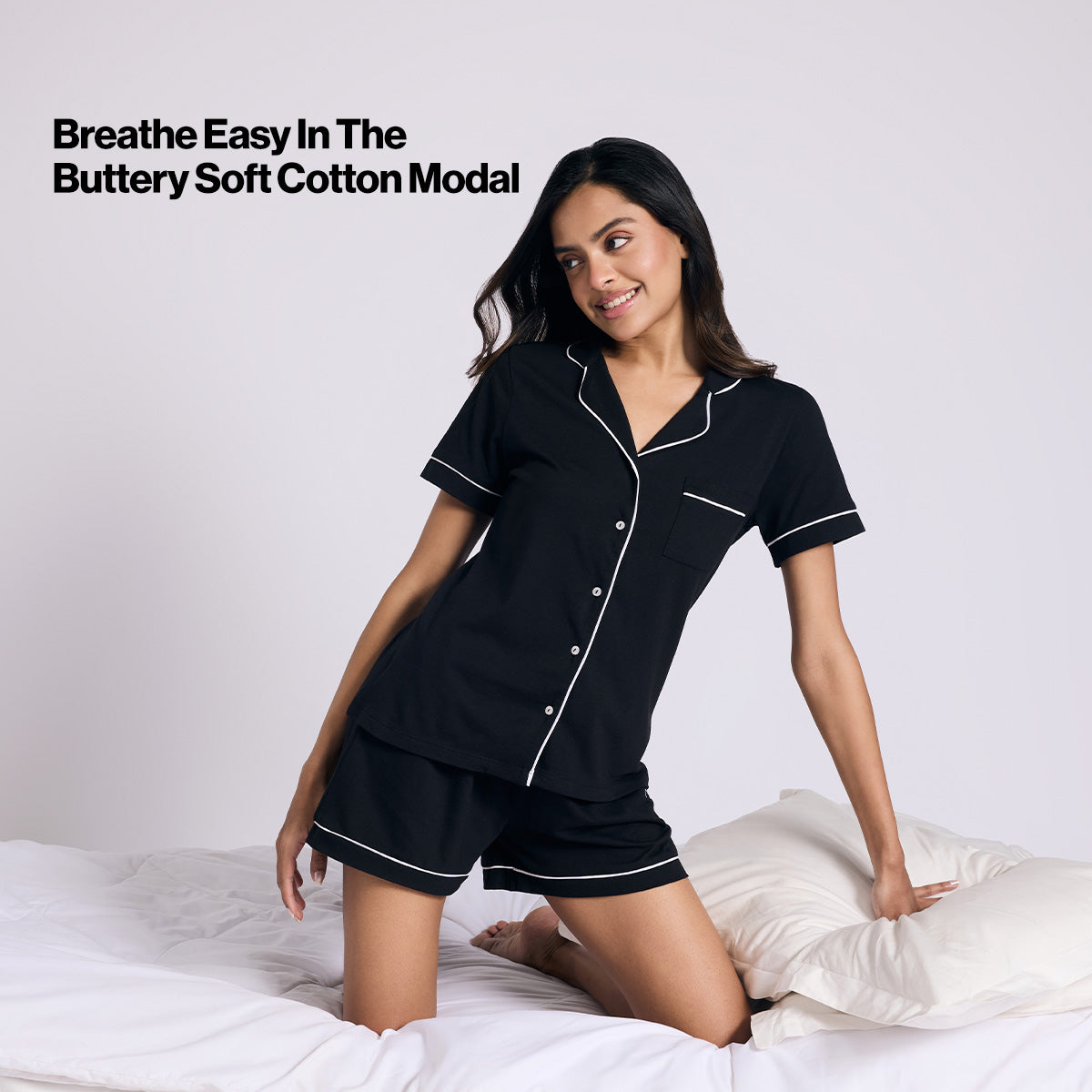 Nykd By Nykaa Buttery Soft Cotton Modal Button-Down Shorts Set Of 2 Nys927 Black