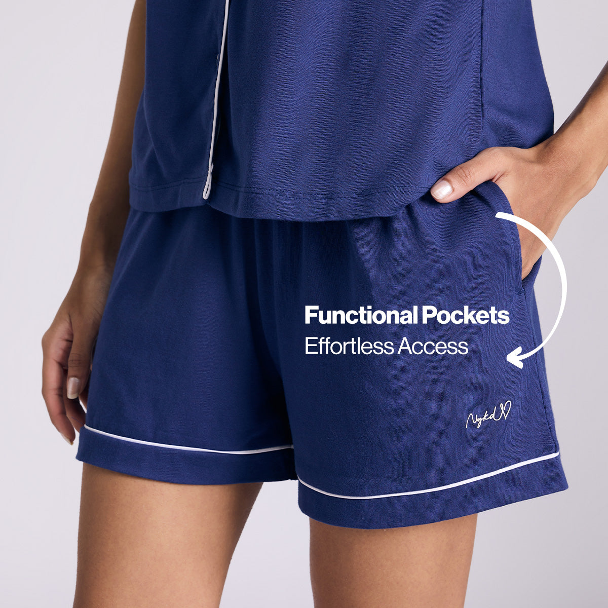 Nykd By Nykaa Buttery Soft Cotton Modal Button-Down Shorts Set Of 2 Nys927 Navy