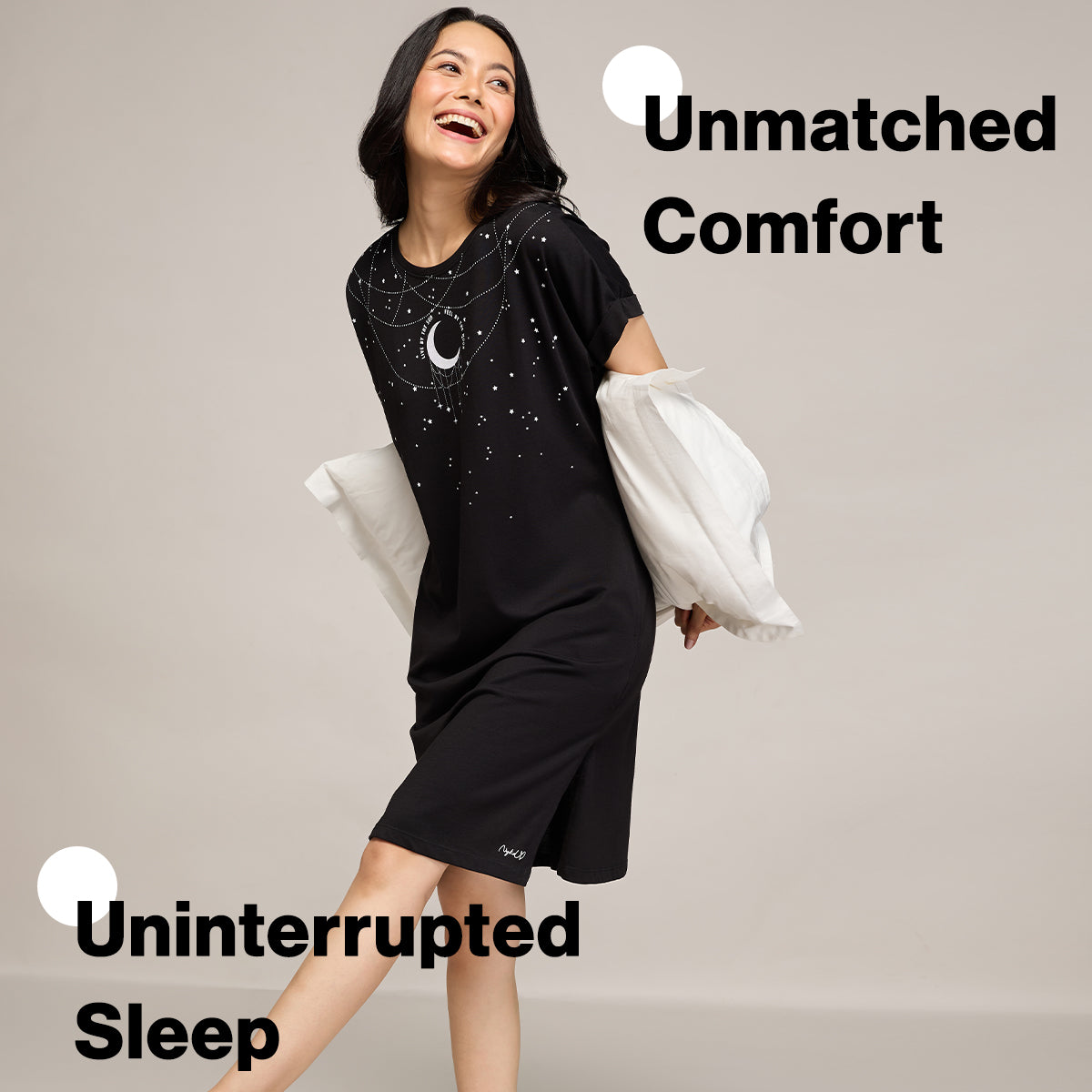 NYKD BY NYKAA BUTTERY SOFT MODAL COTTON DRESS WITH EXTENDED ROLL UP SLEEVES NYS929 BLACK