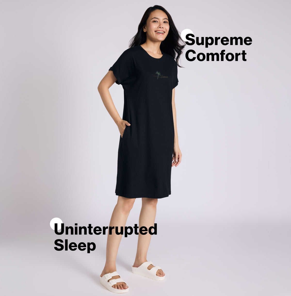 Nykd by Nykaa Buttery Soft Modal Cotton Dress With Extended Roll Up Sleeves Nys929 Black Lounge