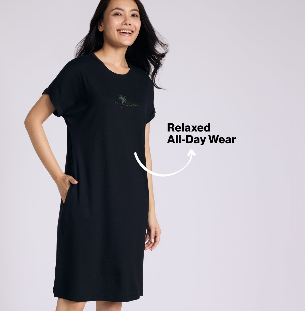 Nykd by Nykaa Buttery Soft Modal Cotton Dress With Extended Roll Up Sleeves Nys929 Black Lounge