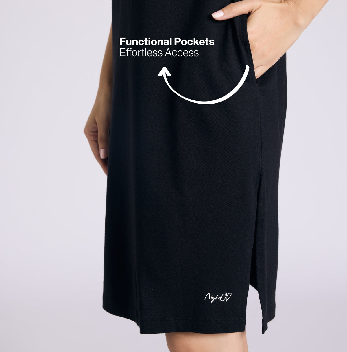 Nykd by Nykaa Buttery Soft Modal Cotton Dress With Extended Roll Up Sleeves Nys929 Black Lounge