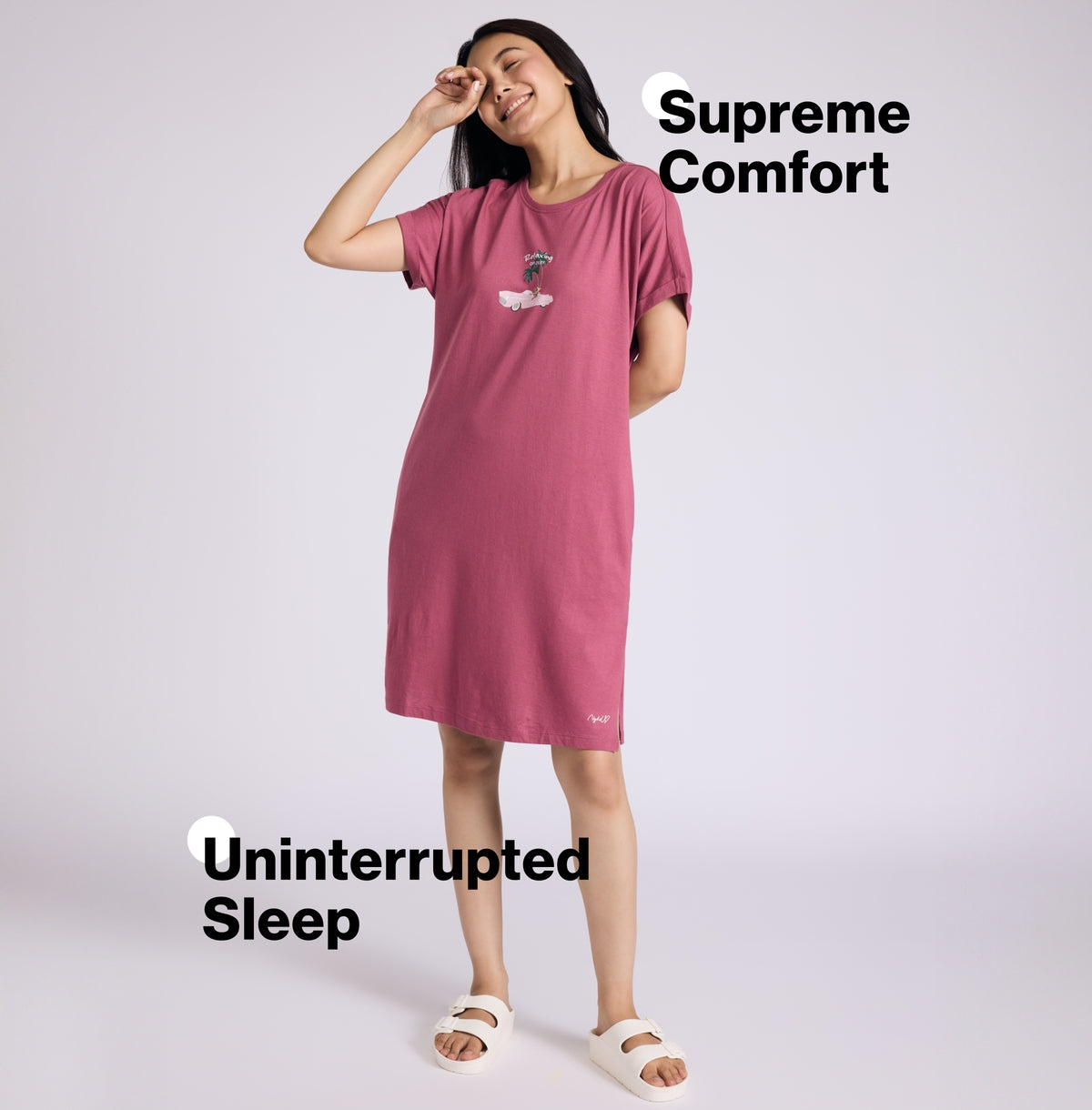 "Nykd by Nykaa Buttery Soft Modal Cotton Dress With Extended Roll Up Sleeves Nys929 Lt Grape Relax"