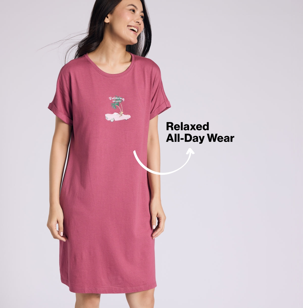"Nykd by Nykaa Buttery Soft Modal Cotton Dress With Extended Roll Up Sleeves Nys929 Lt Grape Relax"
