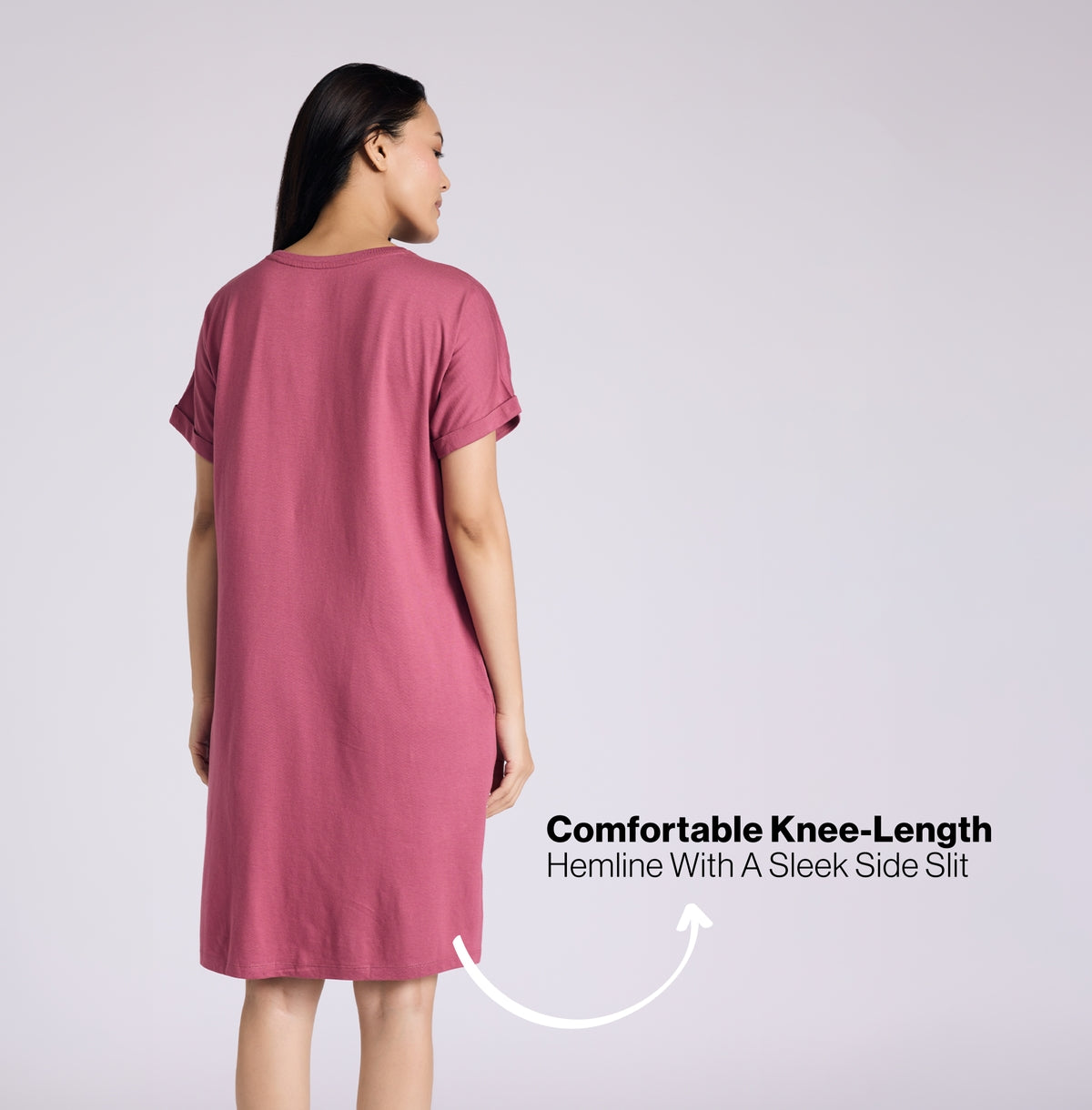 "Nykd by Nykaa Buttery Soft Modal Cotton Dress With Extended Roll Up Sleeves Nys929 Lt Grape Relax"