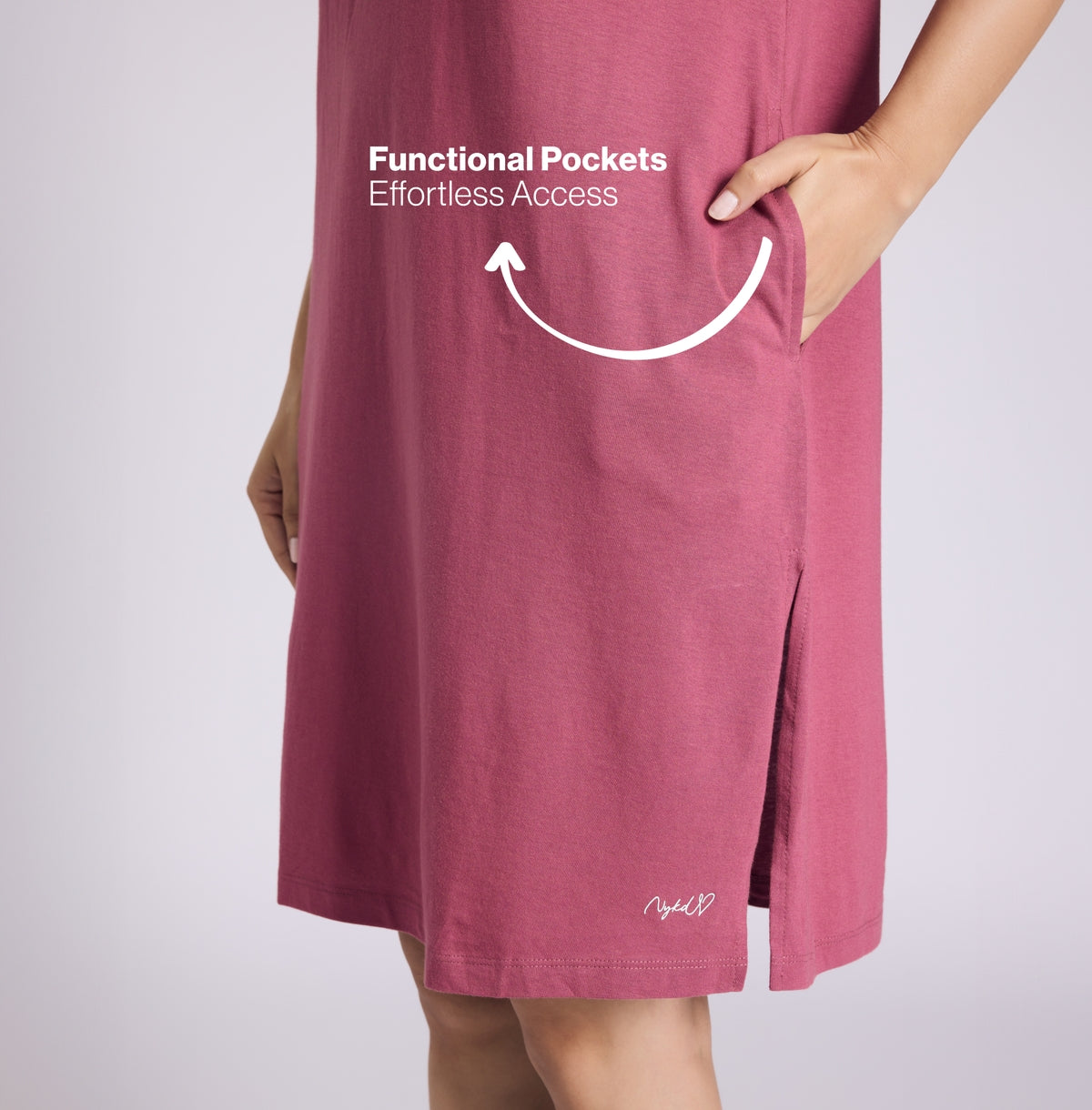 "Nykd by Nykaa Buttery Soft Modal Cotton Dress With Extended Roll Up Sleeves Nys929 Lt Grape Relax"