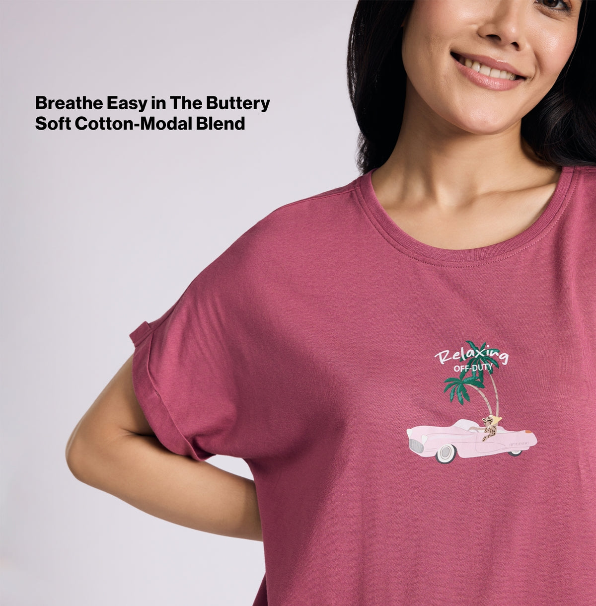 "Nykd by Nykaa Buttery Soft Modal Cotton Dress With Extended Roll Up Sleeves Nys929 Lt Grape Relax"