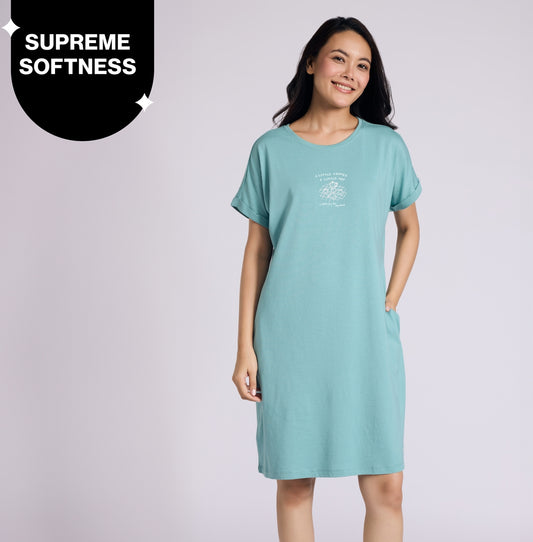 "Nykd by Nykaa Buttery Soft Modal Cotton Dress With Extended Roll Up Sleeves Nys929 Green Coffee"