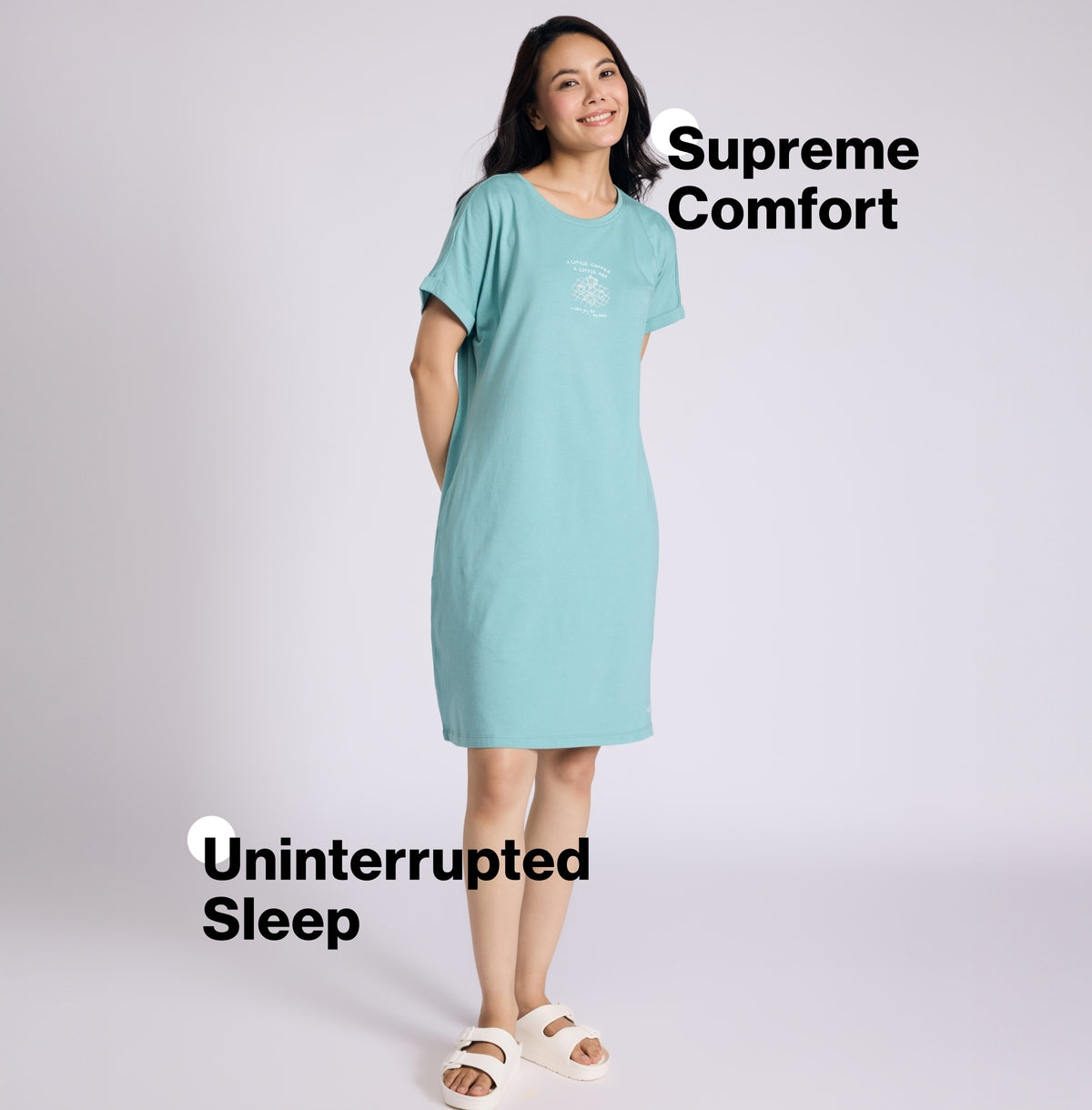"Nykd by Nykaa Buttery Soft Modal Cotton Dress With Extended Roll Up Sleeves Nys929 Green Coffee"