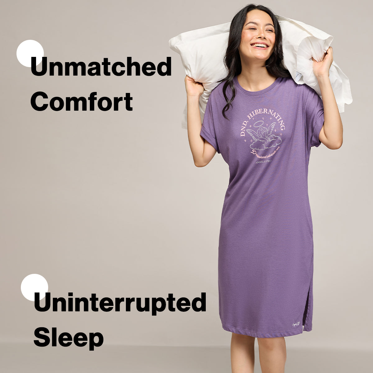 NYKD BY NYKAA BUTTERY SOFT MODAL COTTON DRESS WITH EXTENDED ROLL UP SLEEVES NYS929 PURPLE
