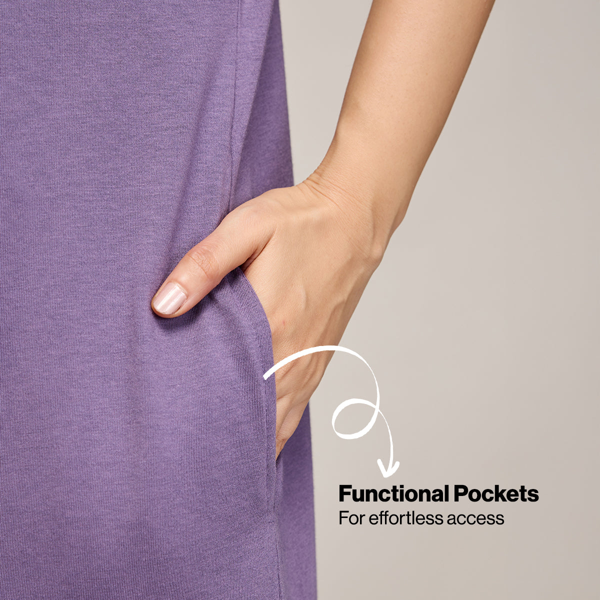 NYKD BY NYKAA BUTTERY SOFT MODAL COTTON DRESS WITH EXTENDED ROLL UP SLEEVES NYS929 PURPLE