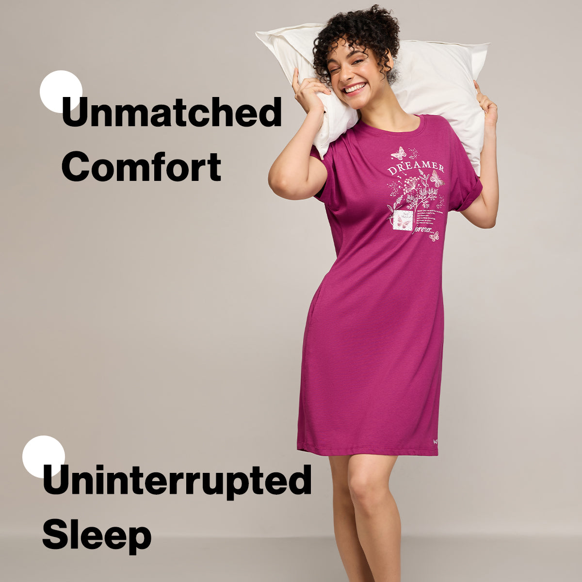NYKD BY NYKAA BUTTERY SOFT MODAL COTTON DRESS WITH EXTENDED ROLL UP SLEEVES NYS929 WINE