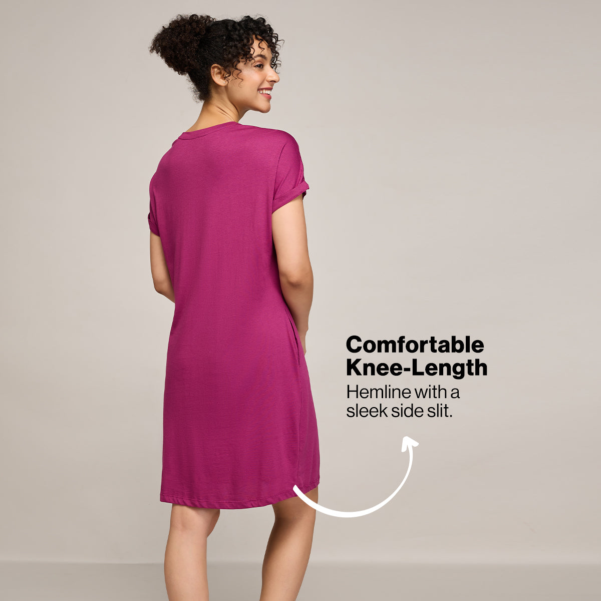 NYKD BY NYKAA BUTTERY SOFT MODAL COTTON DRESS WITH EXTENDED ROLL UP SLEEVES NYS929 WINE