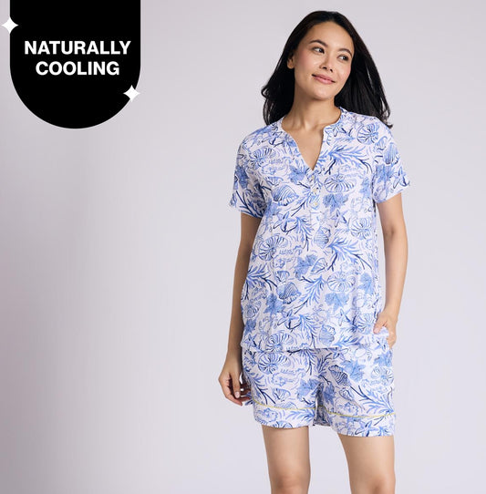 Nykd by Nykaa Breezy Rayon Shorts Coord Set With Flattering High Low Hem Top Nys930 Blue Nautical