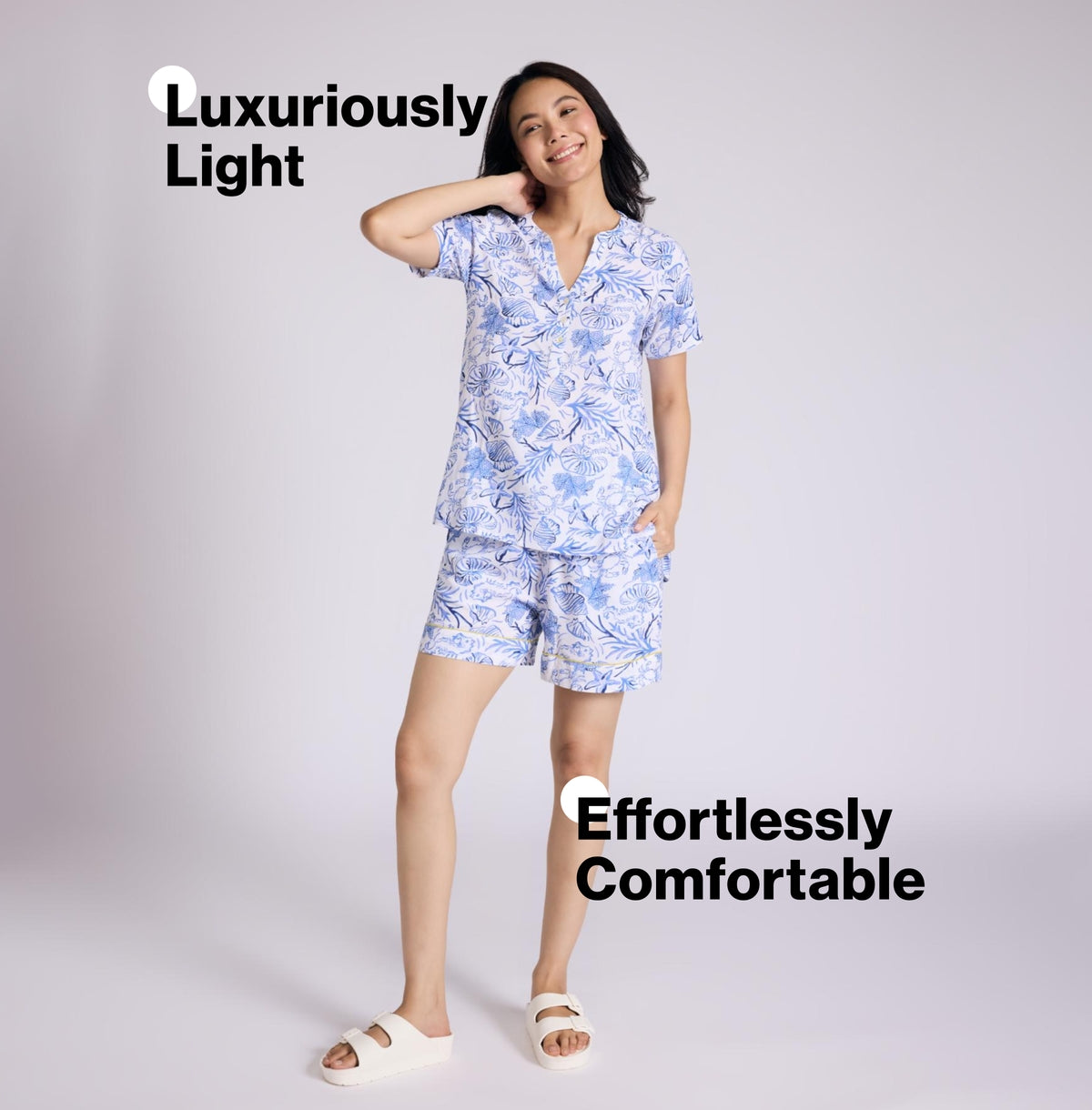 Nykd by Nykaa Breezy Rayon Shorts Coord Set With Flattering High Low Hem Top Nys930 Blue Nautical