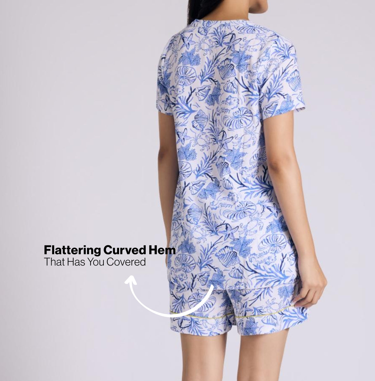 Nykd by Nykaa Breezy Rayon Shorts Coord Set With Flattering High Low Hem Top Nys930 Blue Nautical