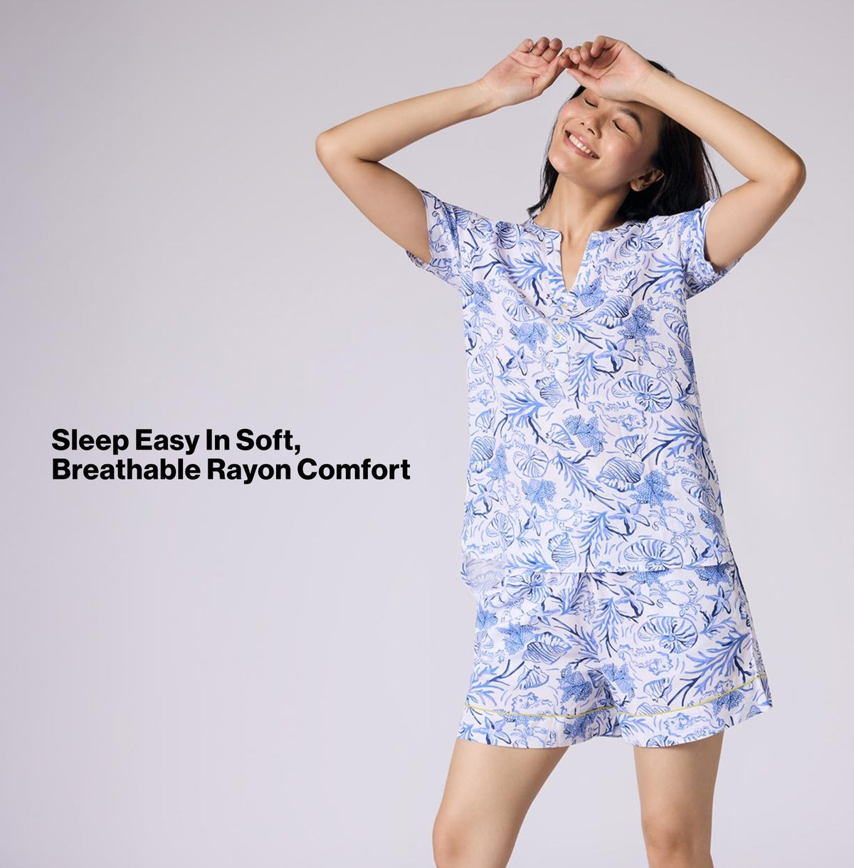 Nykd by Nykaa Breezy Rayon Shorts Coord Set With Flattering High Low Hem Top Nys930 Blue Nautical