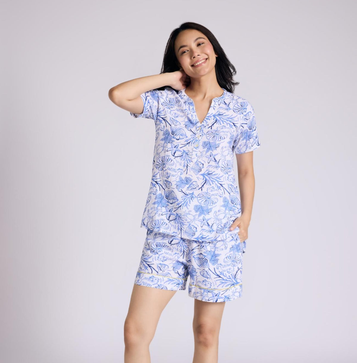Nykd by Nykaa Breezy Rayon Shorts Coord Set With Flattering High Low Hem Top Nys930 Blue Nautical