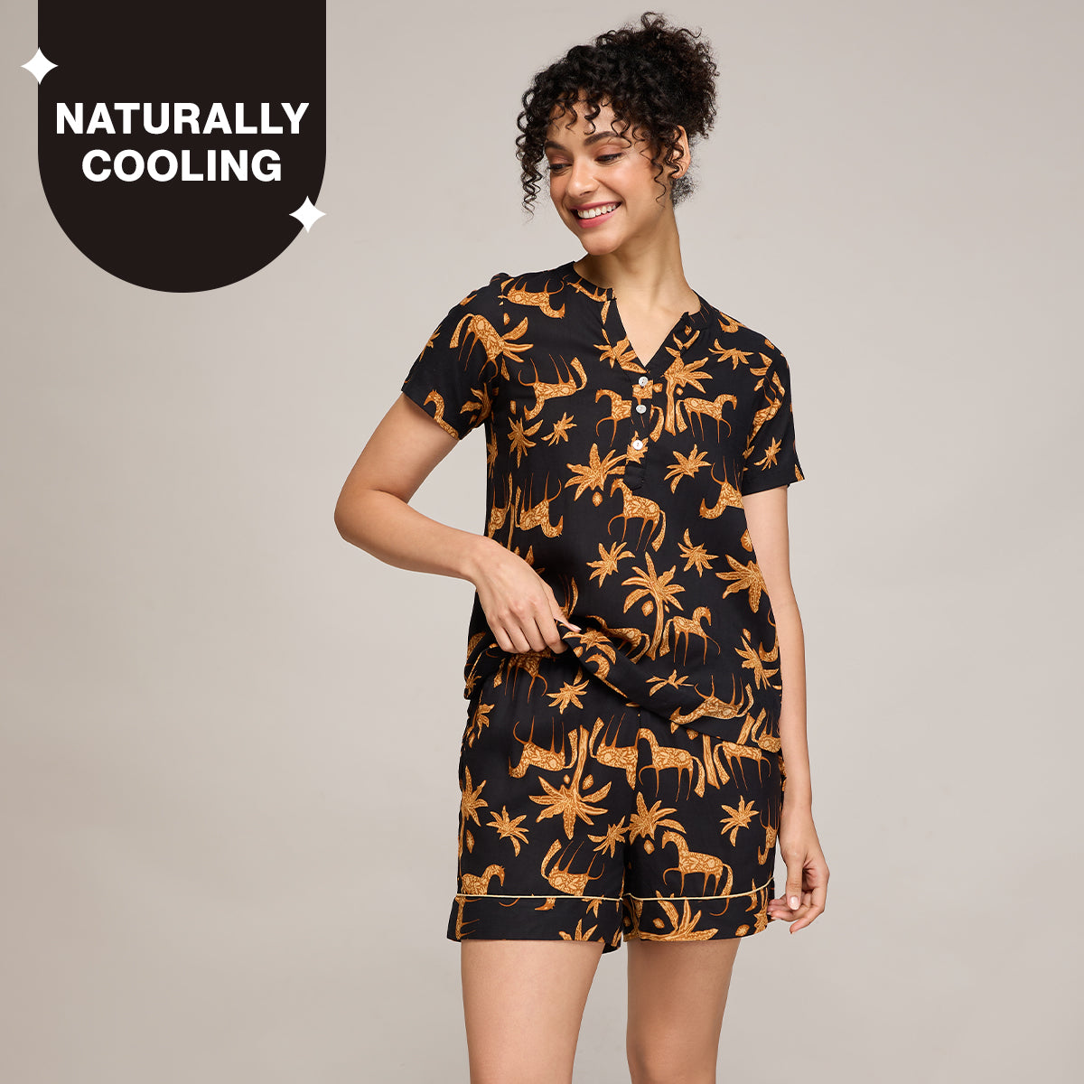 NYKD BY NYKAA BREEZY RAYON SHORTS COORD SET WITH FLATTERING HIGH LOW HEM TOP NYS930 CHARCOAL