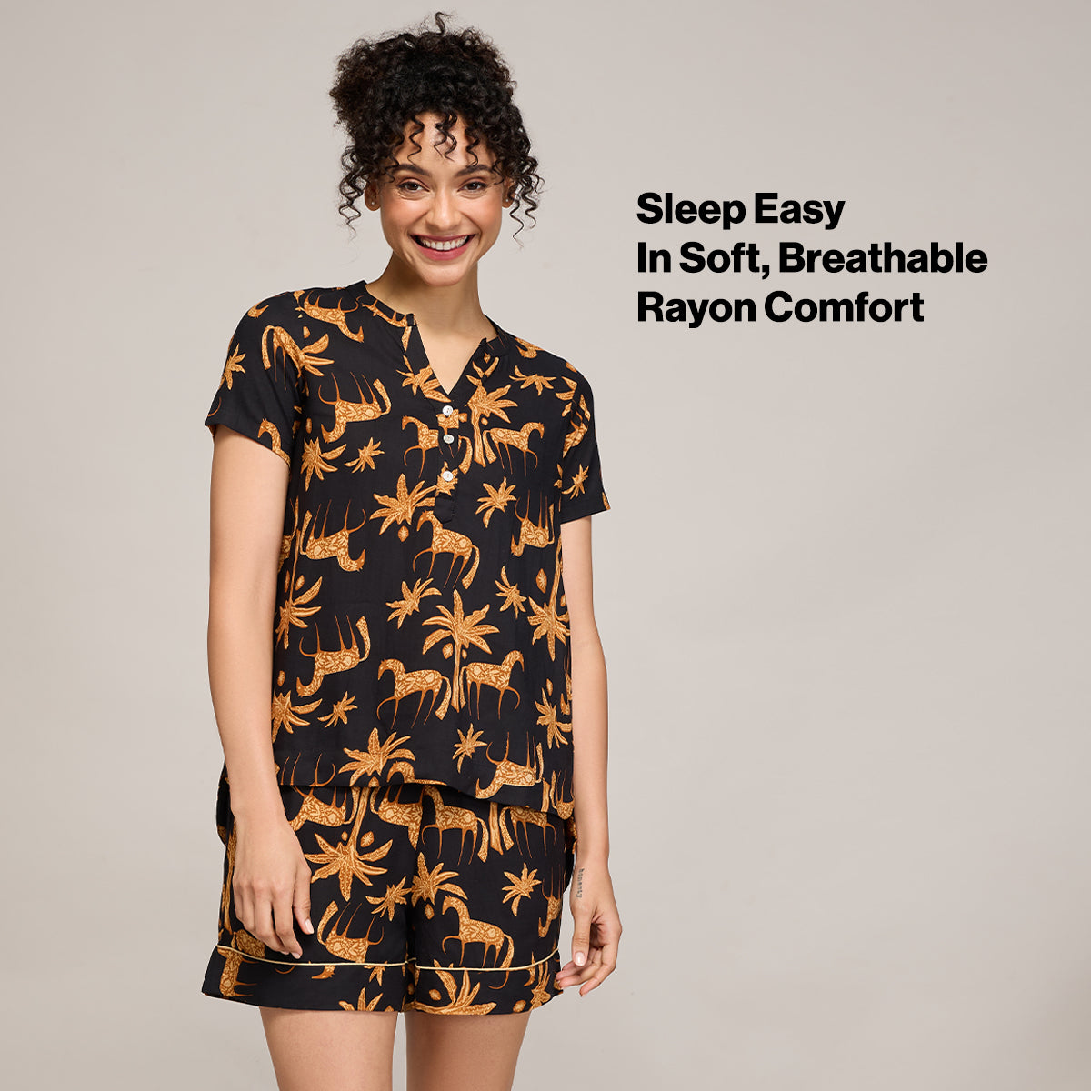 NYKD BY NYKAA BREEZY RAYON SHORTS COORD SET WITH FLATTERING HIGH LOW HEM TOP NYS930 CHARCOAL