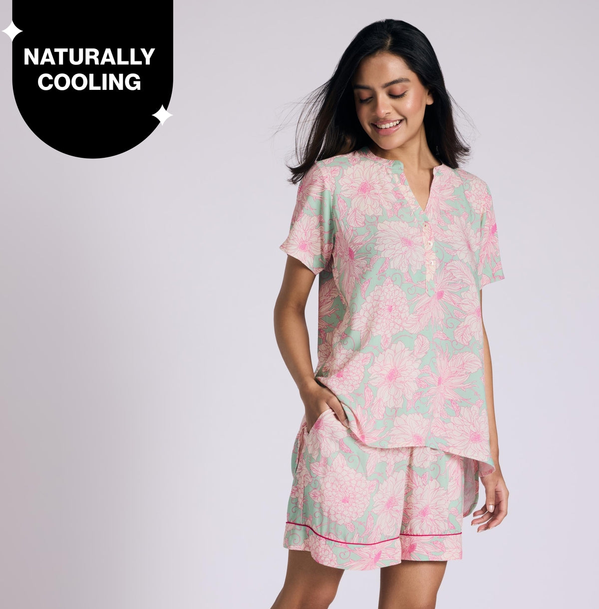 Nykd by Nykaa Breezy Rayon Shorts Coord Set With Flattering High Low Hem Top Nys930 Green Floral